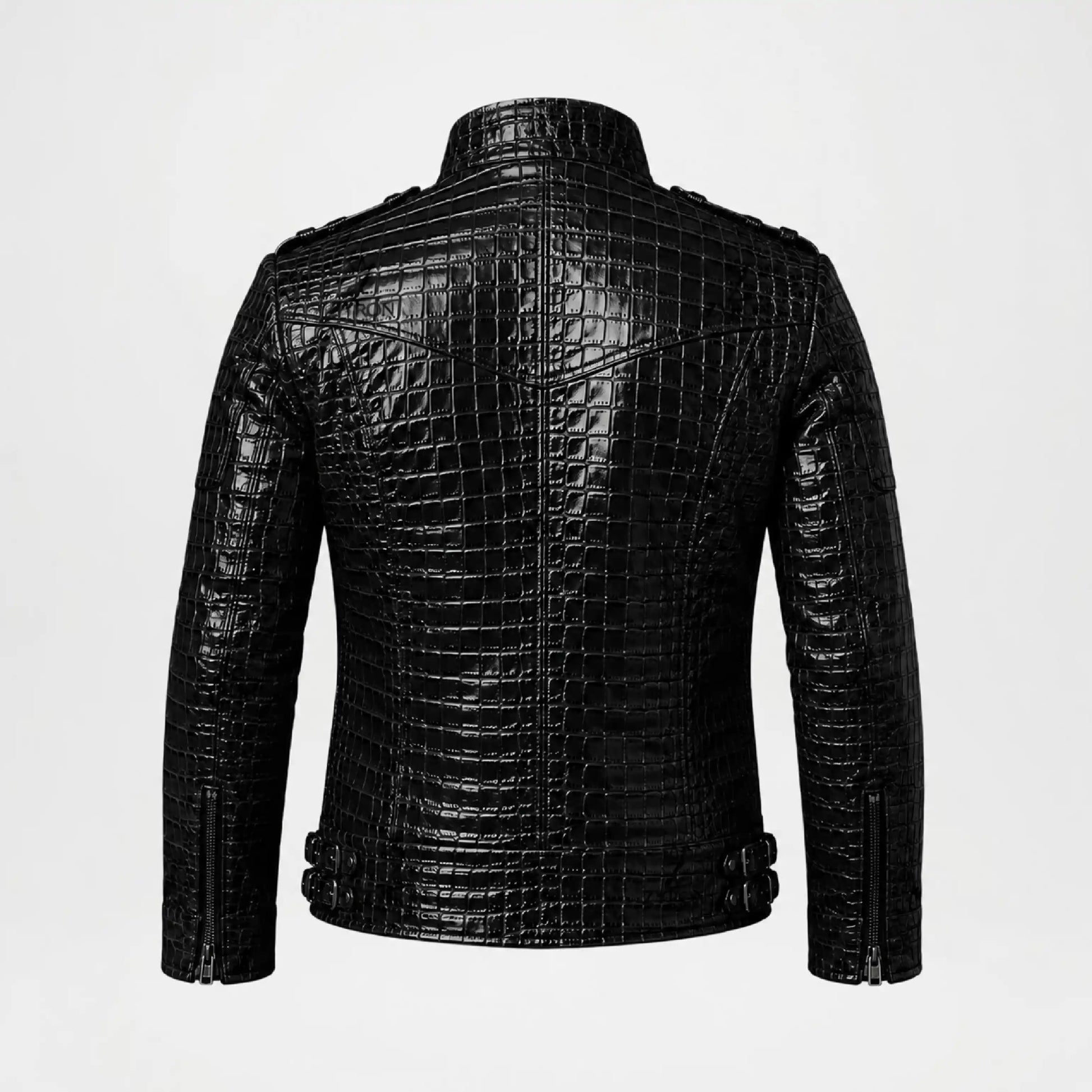 Back view of Black Crocodile Leather Jacket for Men