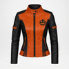 black and orange leather jacket