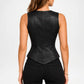 back view of womens black leather vest​