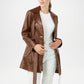 brown long leather coat women trench
