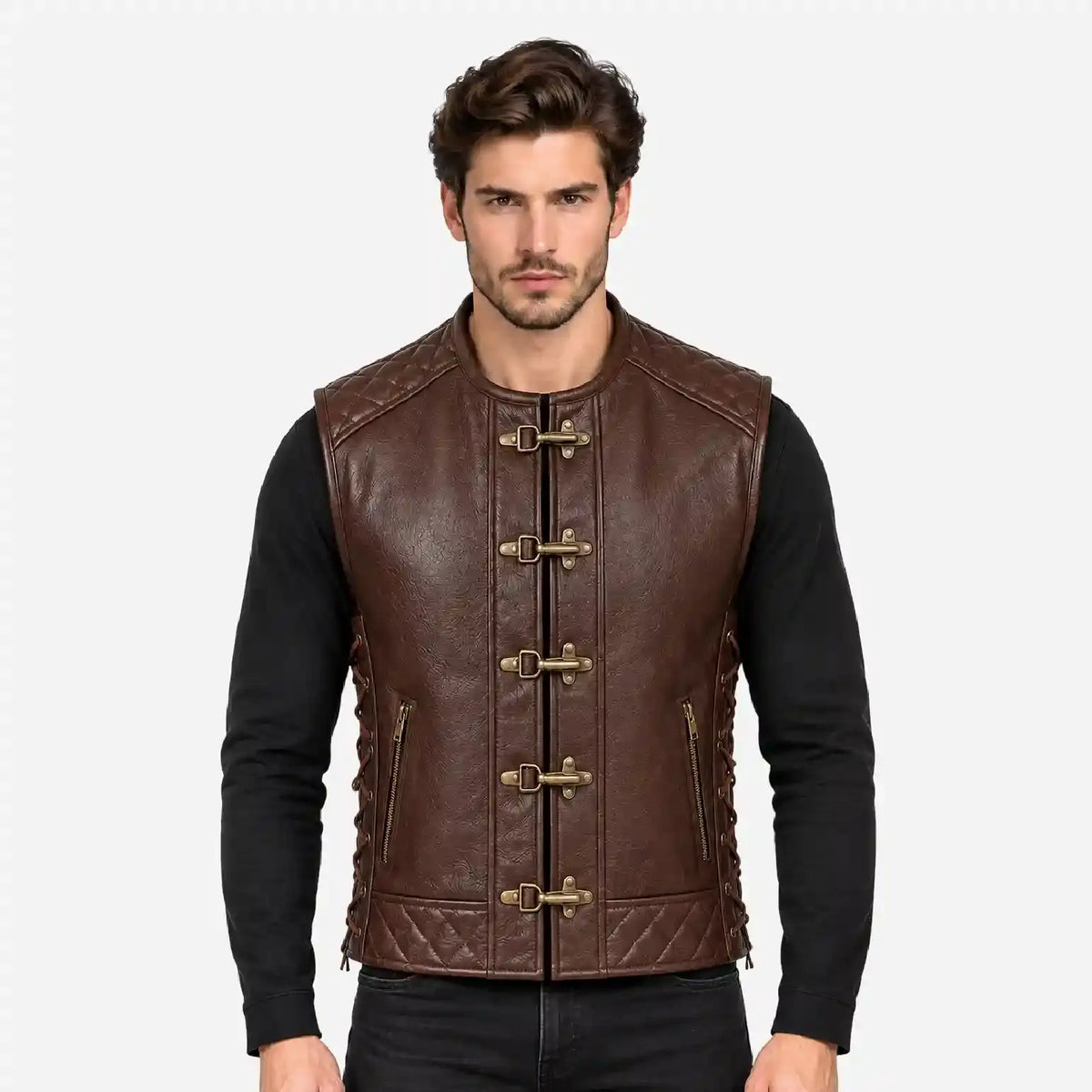 brown leather vest for men 