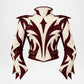back view of burgundy white designer leather jacket