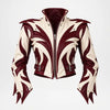 burgundy white designer leather jacket