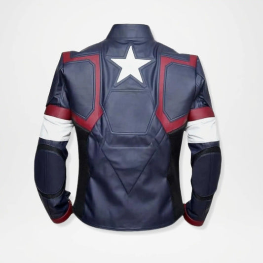 Back view of Captain America Leather Jacket Marvel Superhero Style