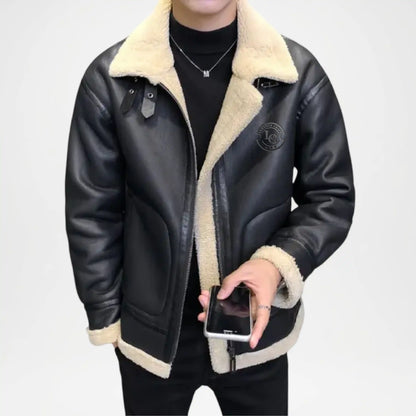 black bomber jacket shearling