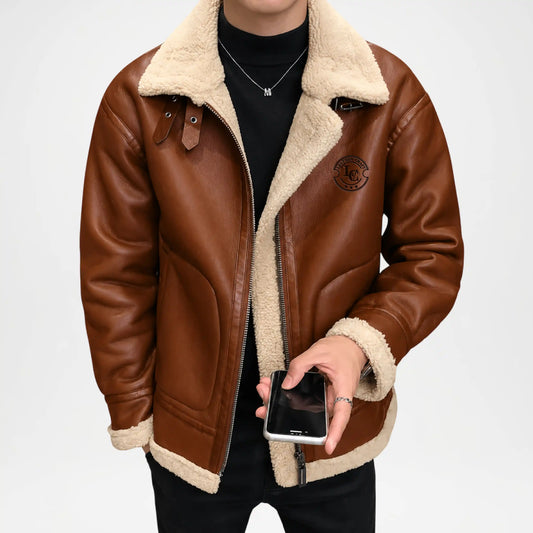 mens brown shearling bomber jacket