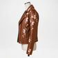 Side profile of Floral Brown Leather Biker Jacket for Women