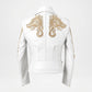 Back view of Gold Embroidered White Biker Jacket for Women