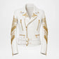 Gold Embroidered White Biker Jacket for Women front view