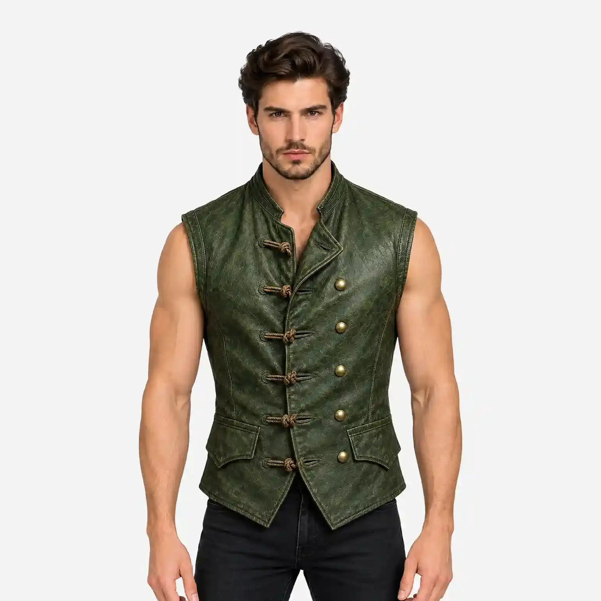 green leather vest  