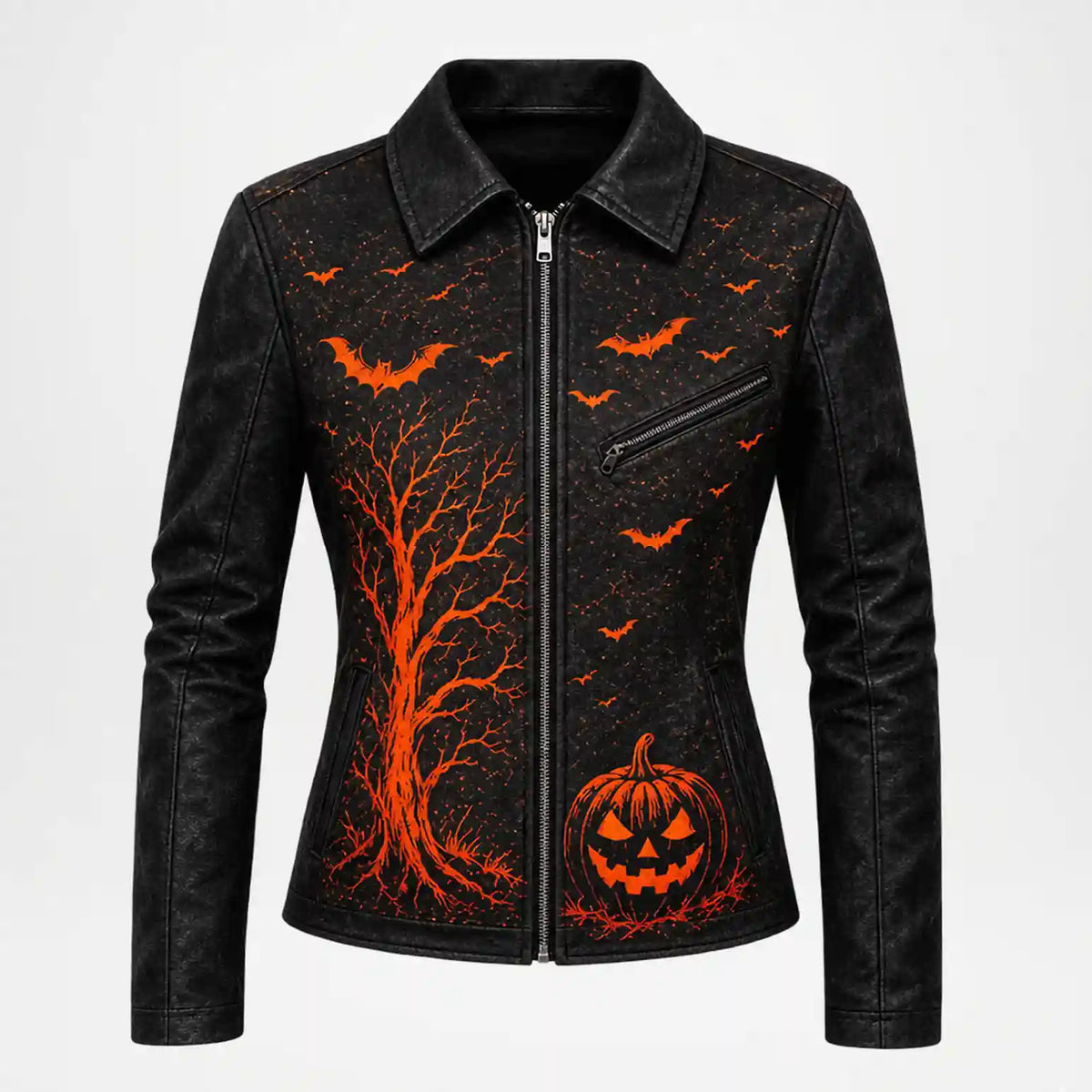 halloween printed leather jacket