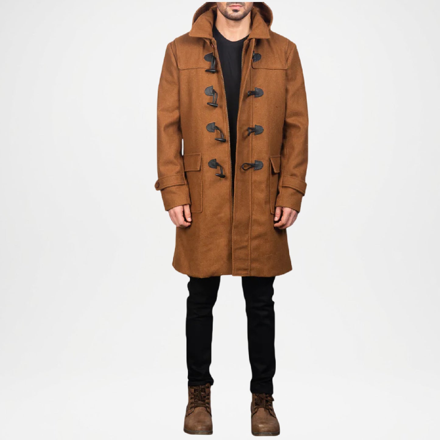 Brown Hooded Duffle Coat for Men