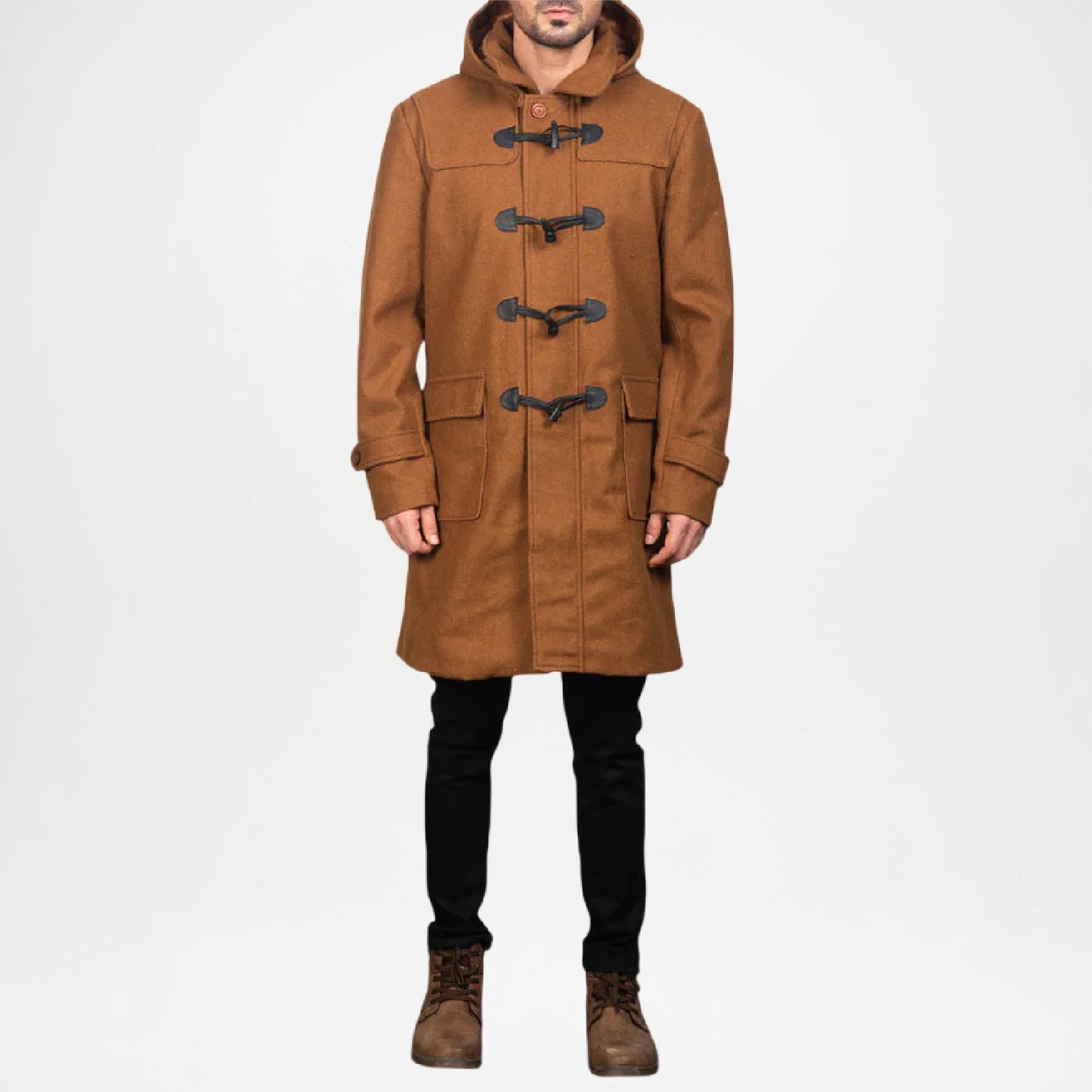 Brown Hooded Duffle Coat for Men