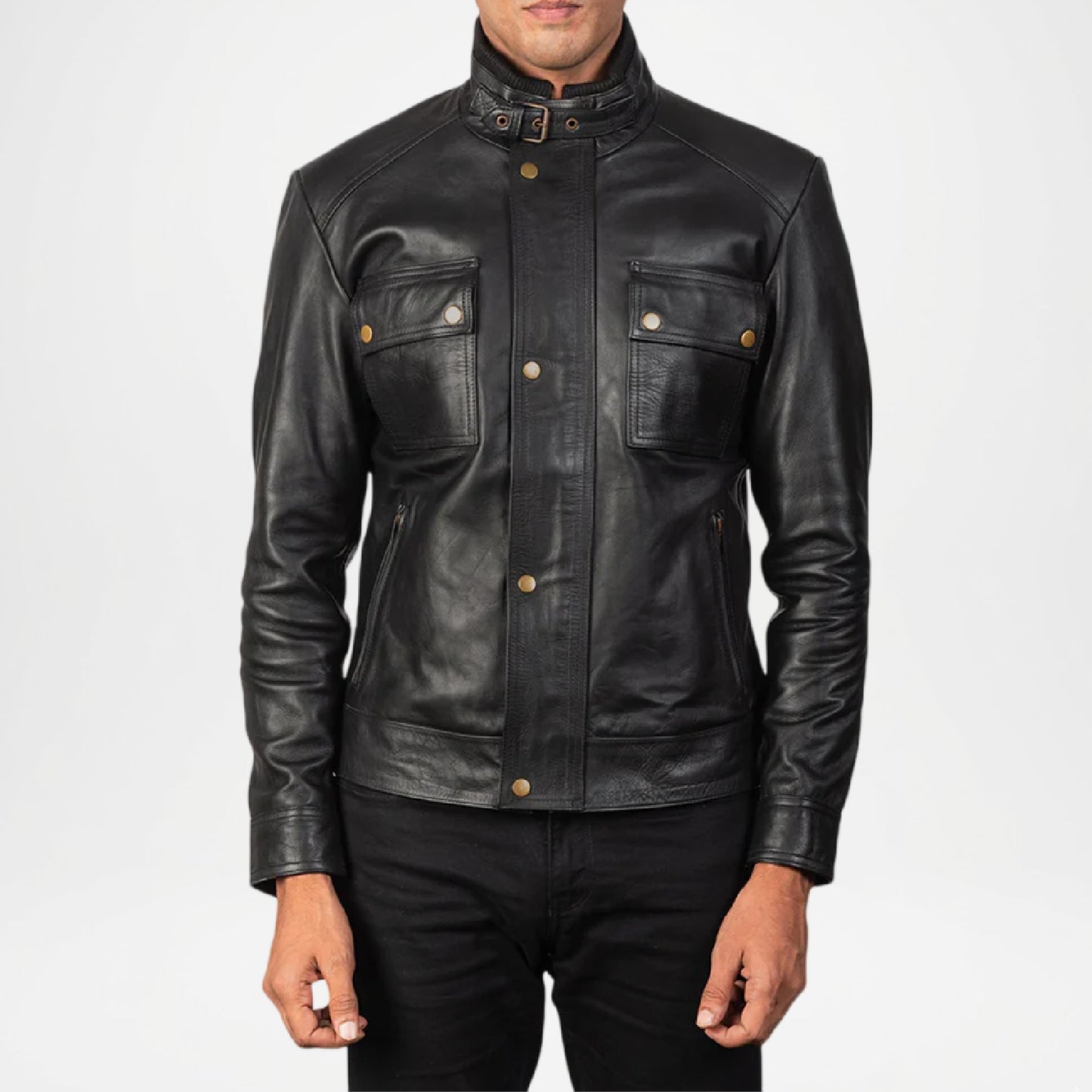 Classic Biker Style Men’s Black Leather Moto Jacket