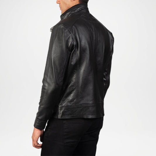 Classic Biker Style Men’s Black Leather Moto Jacket