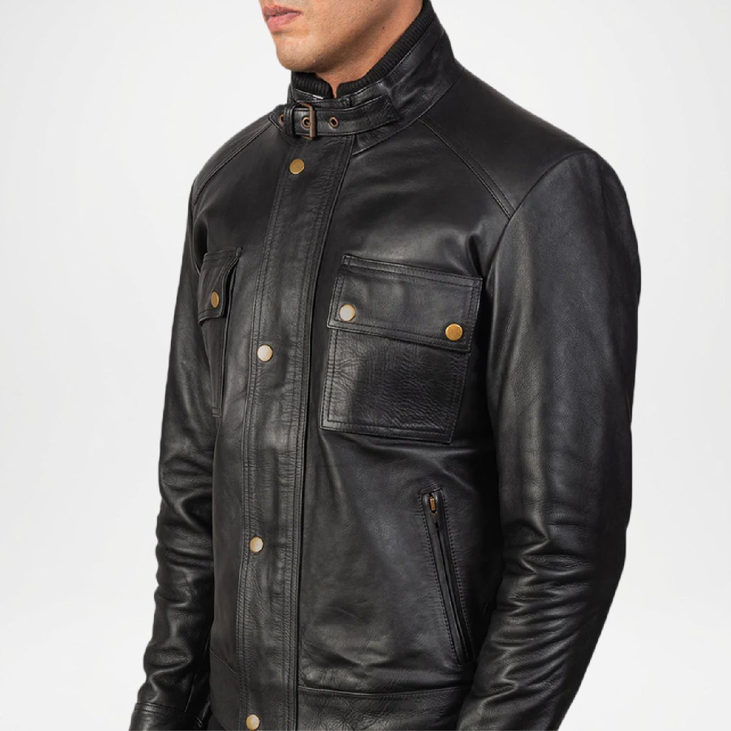 Classic Biker Style Men’s Black Leather Moto Jacket