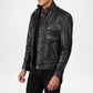 Classic Biker Style Men’s Black Leather Moto Jacket