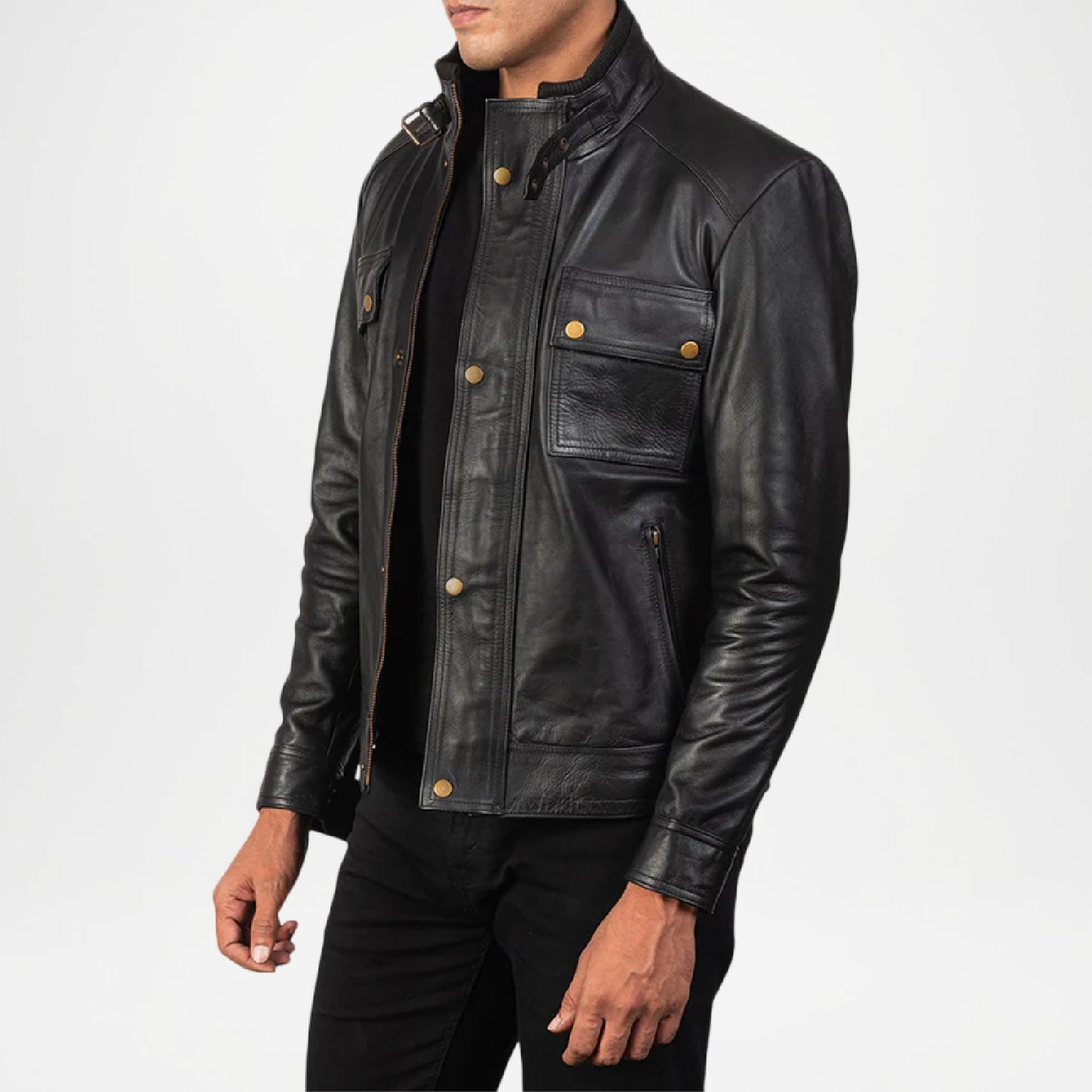 Classic Biker Style Men’s Black Leather Moto Jacket