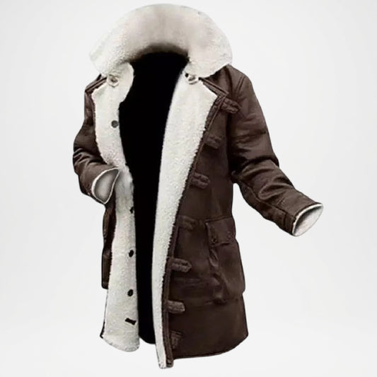 Brown Sherpa Lined Leather Coat for Men
