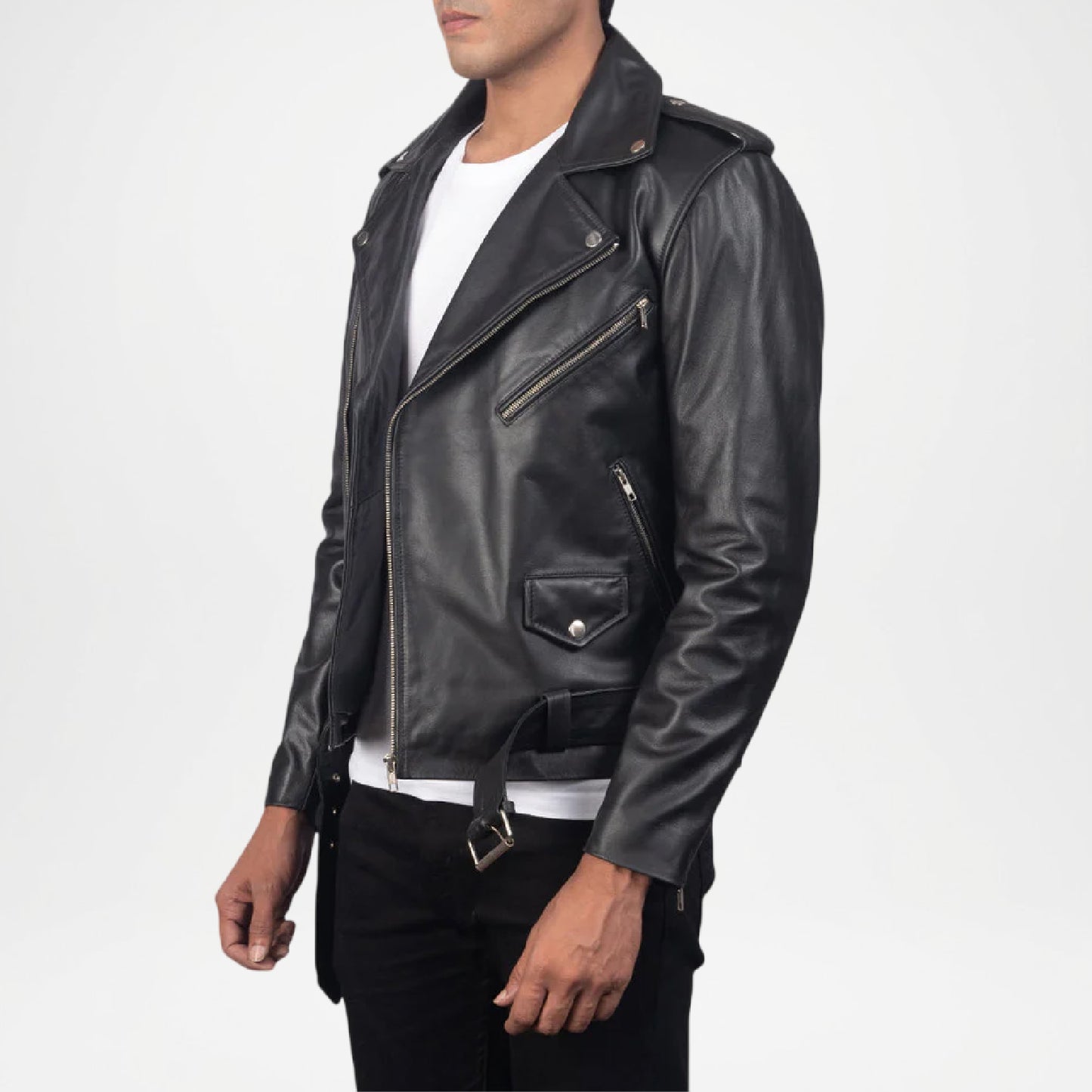 black leather moto jacket