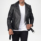 men's black faux leather moto jacket