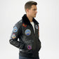 black leather jacket with patches 