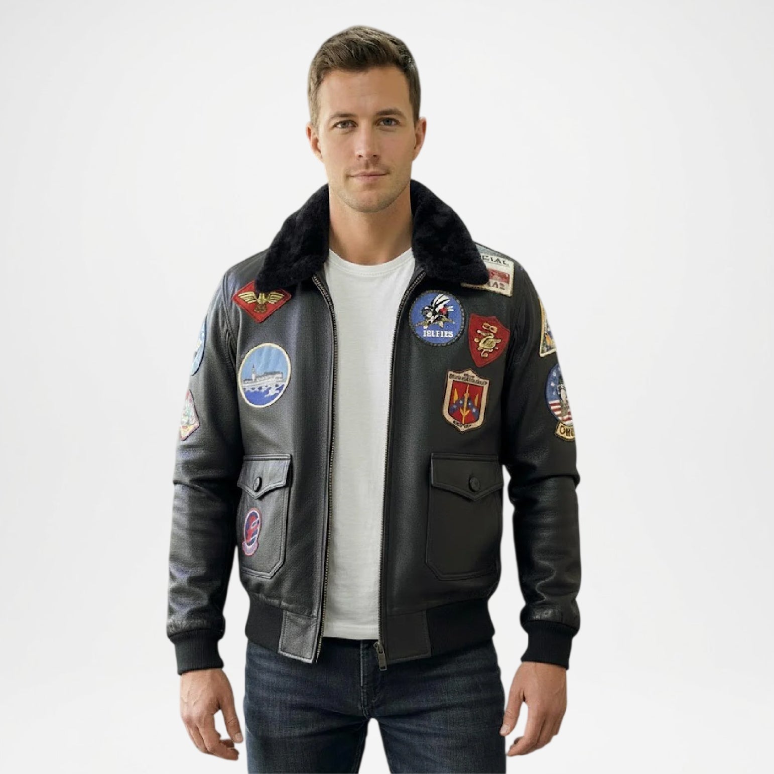 Aero G1 Leather Bomber Jacket Mens