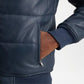 blue leather puffer coat