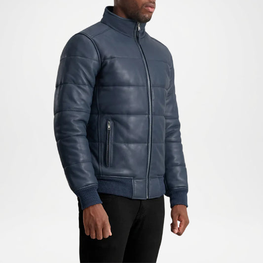 Blue Lucas Leather Puffer Jacket