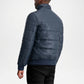 blue faux leather puffer jacket