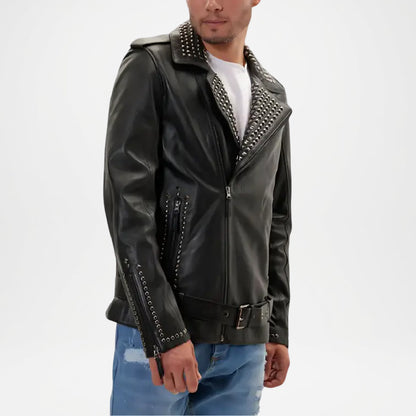 Black Studded Leather Jacket for Men