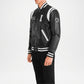 Black varsity jacket with white accents 
