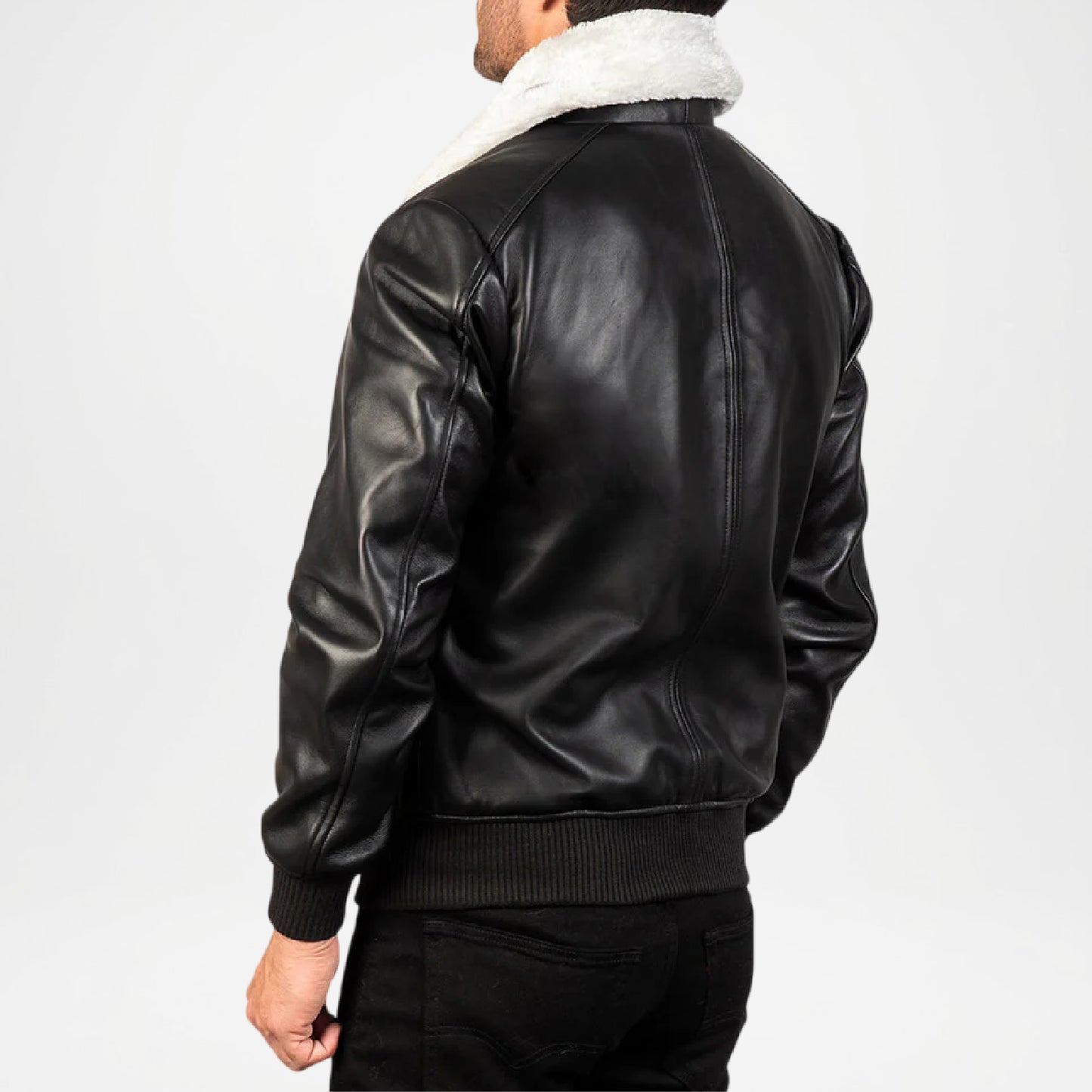 airin g 1 black leather bomber jacket