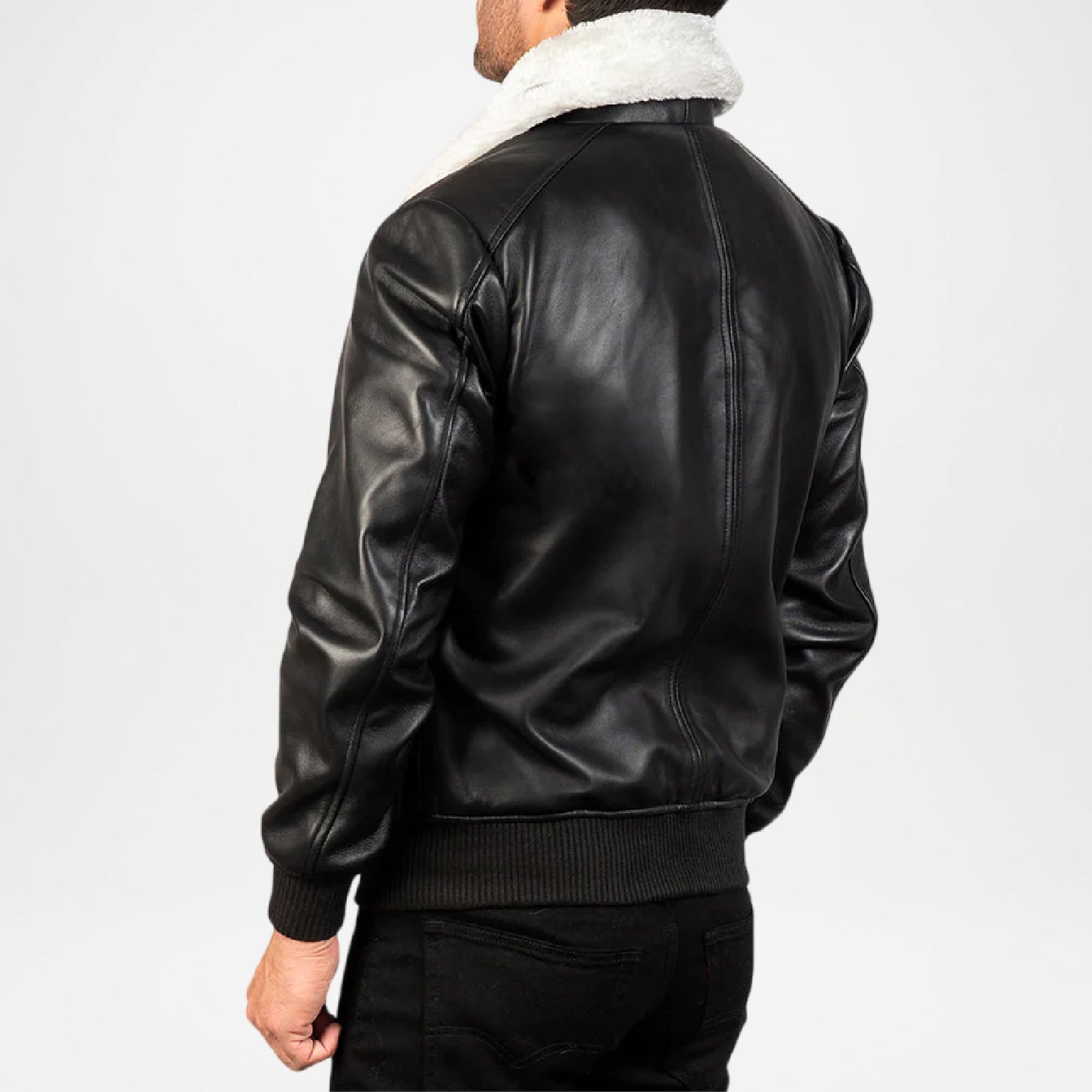 airin g 1 black leather bomber jacket
