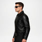 black police style leather jacket