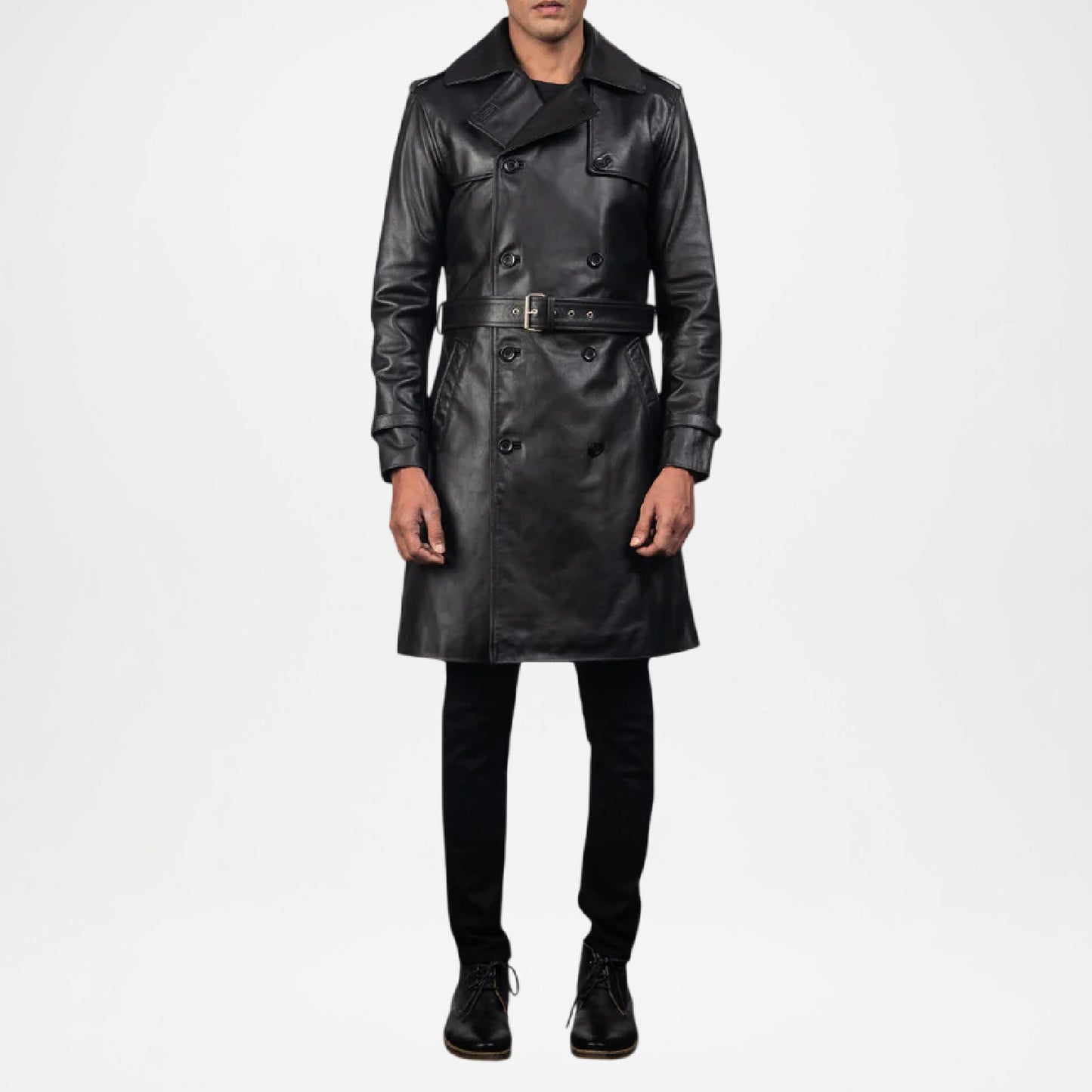 Men’s Black Royson Leather Duster Coat