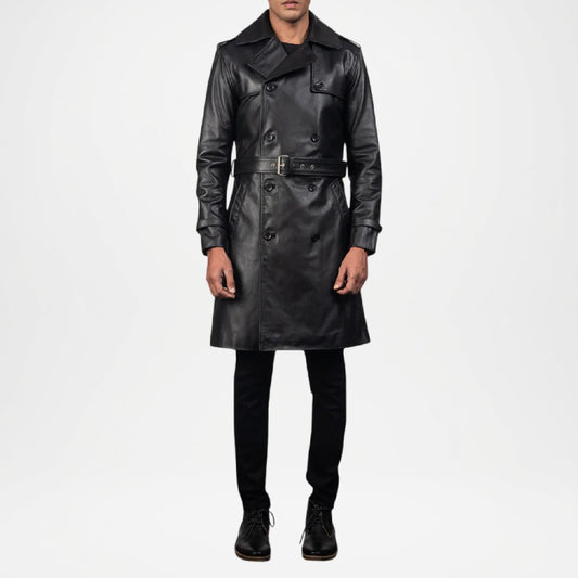 Men’s Black Royson Leather Duster Coat