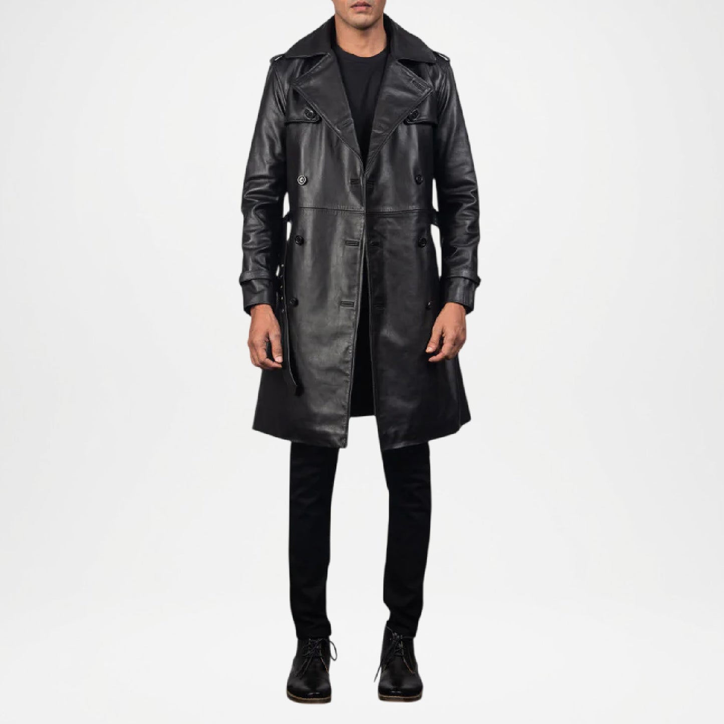 Men’s Black Royson Leather Duster Coat