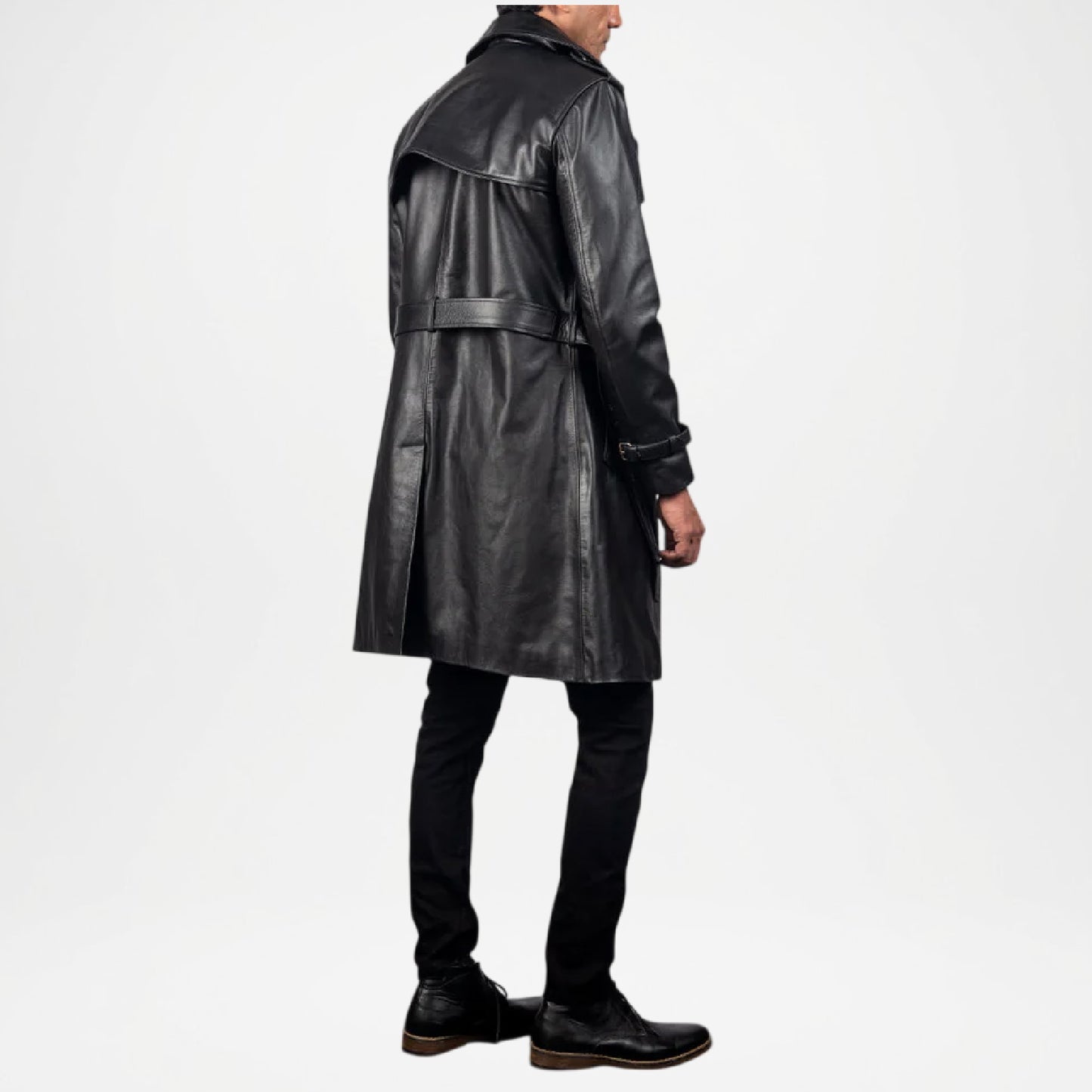 Men’s Black Royson Leather Duster Coat