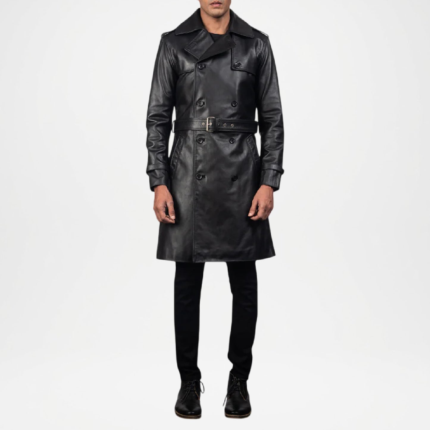 Men’s Black Royson Leather Duster Coat