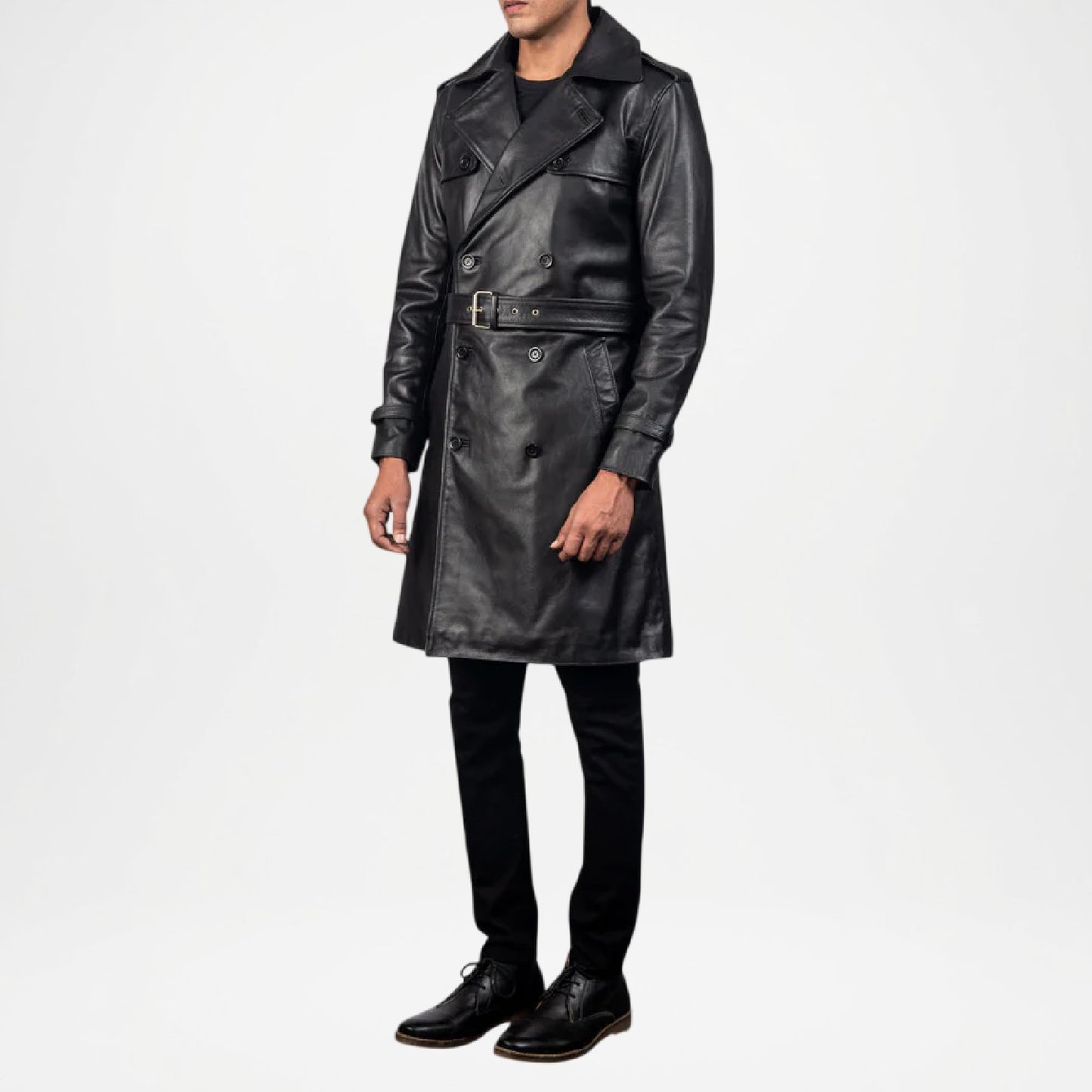 Men’s Black Royson Leather Duster Coat