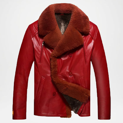 Men’s Red Double Breasted Leather Jacket