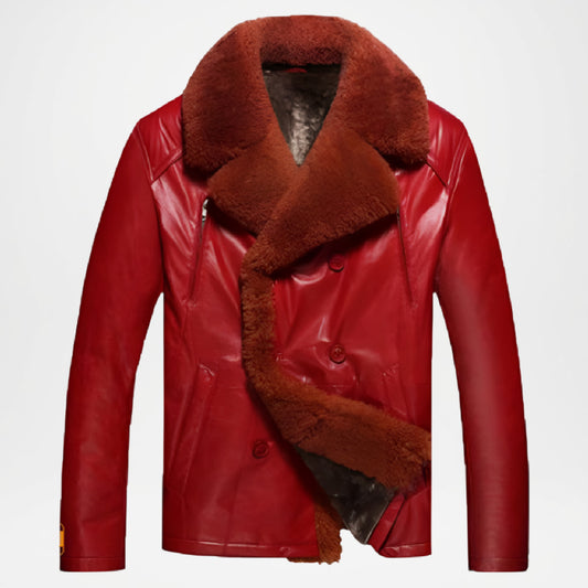 Men’s Red Double Breasted Leather Jacket