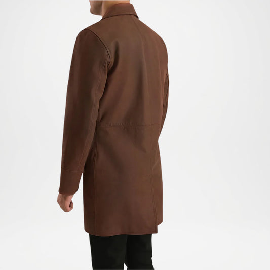 Men’s Brown Long Leather Coat Classic Style
