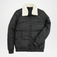 Black puffer jacket with white fur collar 