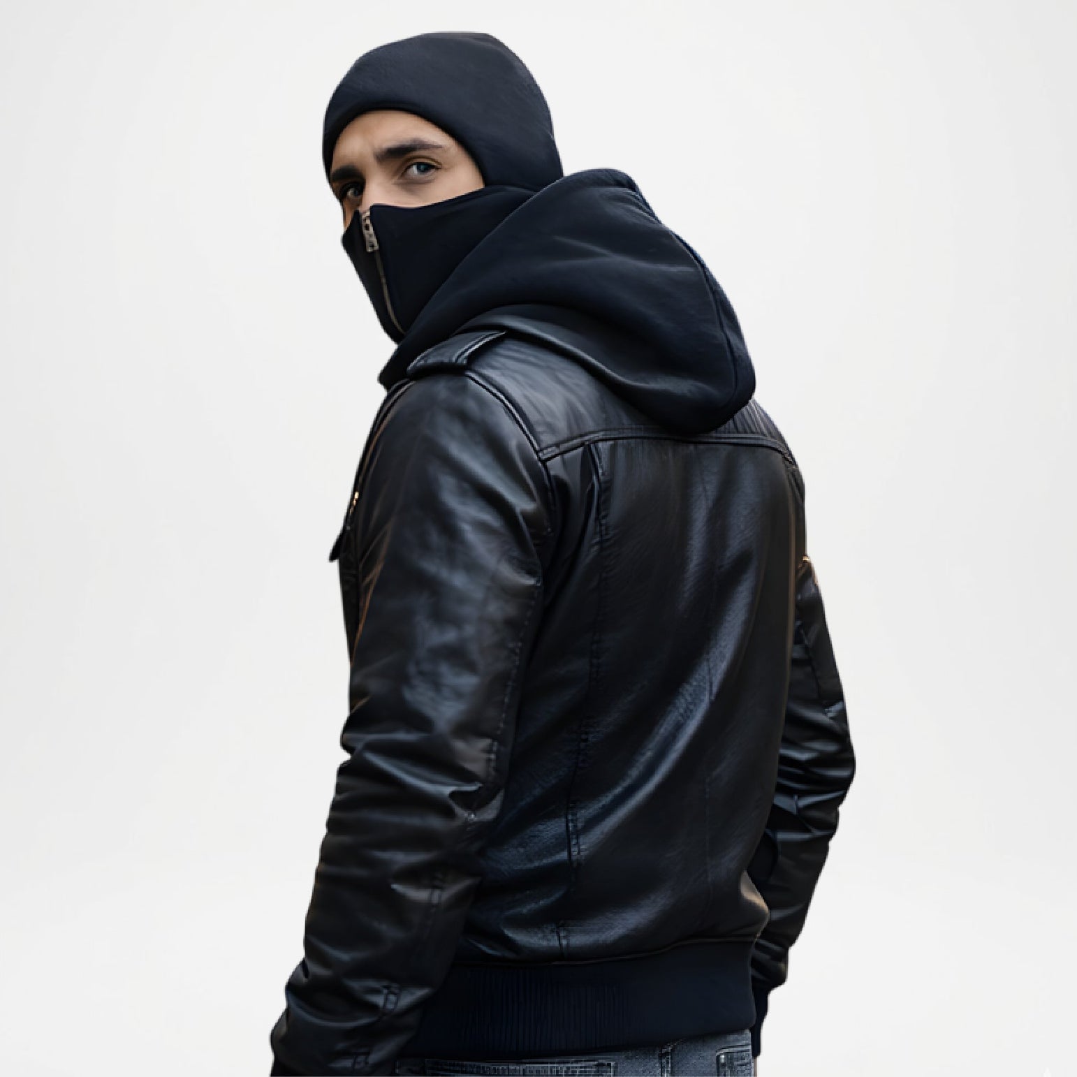 balaclava leather jacket