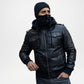 black leather balaclava jacket