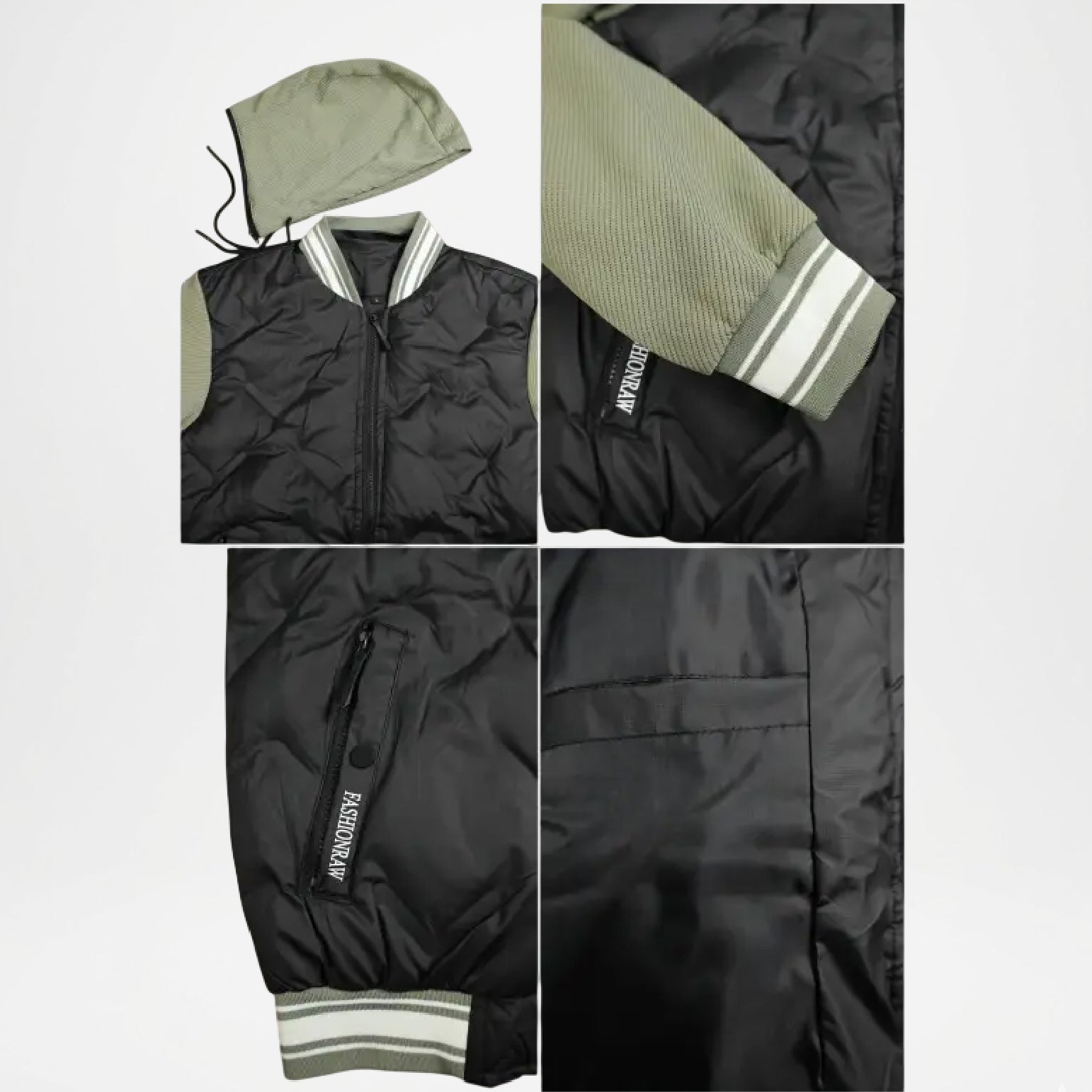 black hooded varsity jacket