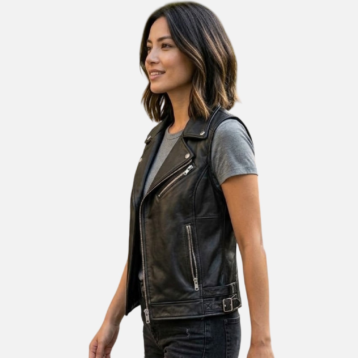 black genuine leather biker jacket women
