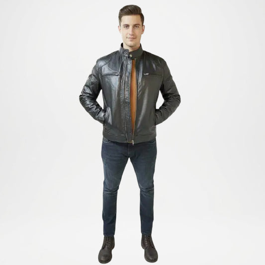 men's black leather racer jacket